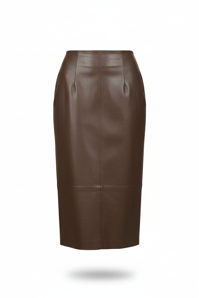 Jupe Midi Marron Similicuir Chic