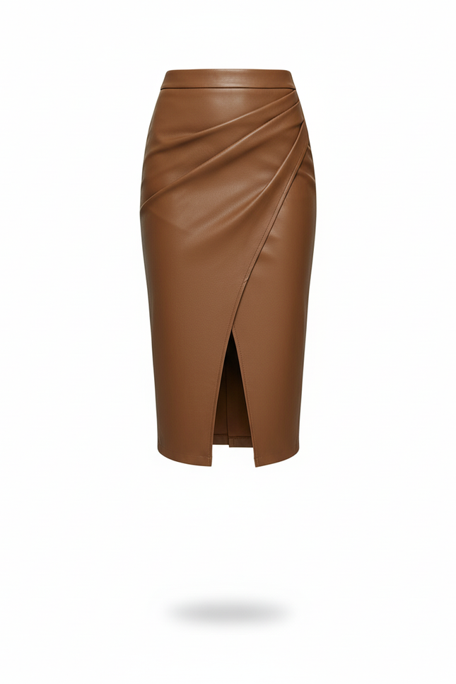 Jupe Midi Similicuir Fendue Chic ajustée