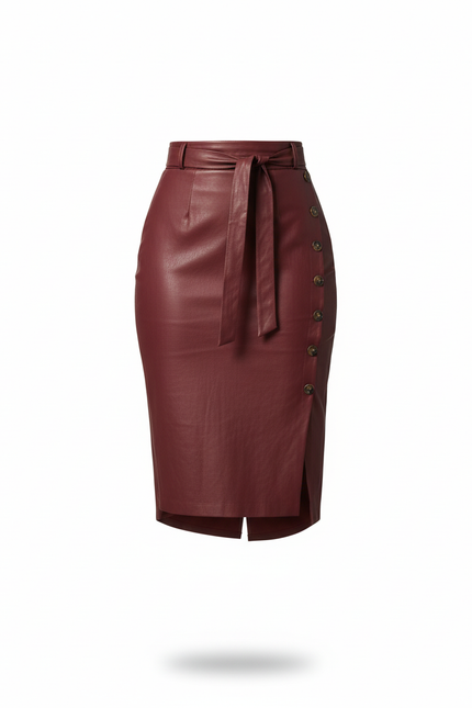 Jupe Midi Bordeaux Similicuir Chic