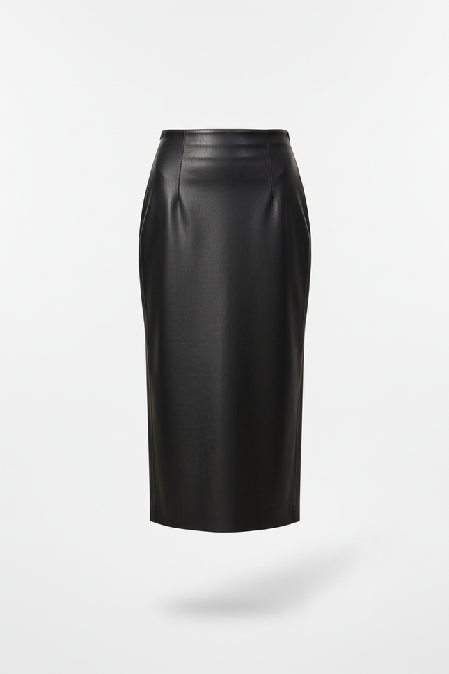 Jupe Midi Simili Cuir Fente Chic structurée