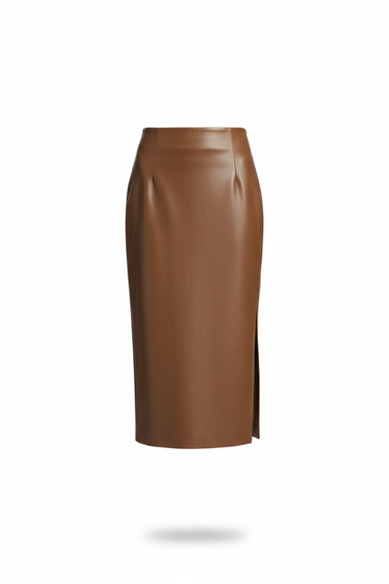 Jupe Midi Marron Similicuir Chic tendance