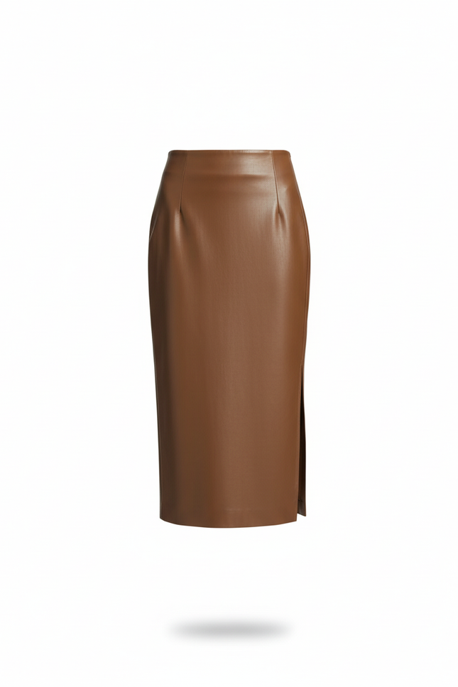Jupe Midi Marron Similicuir Chic tendance