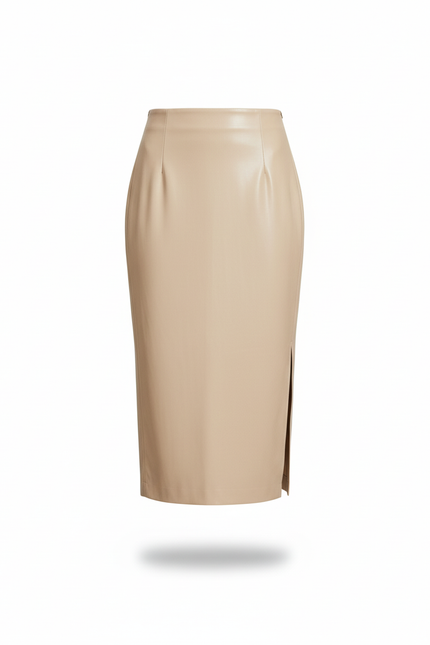 Jupe Midi Beige Similicuir Chic