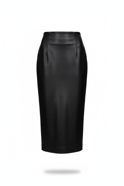 Jupe Midi Noire Simili Cuir Élégante