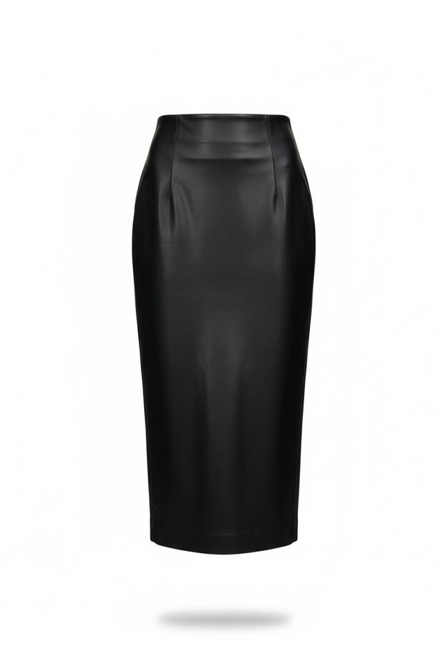 Jupe Midi Noire Simili Cuir Élégante