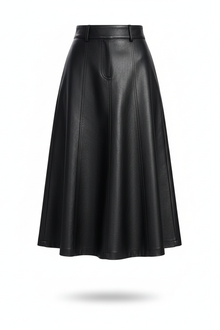 Jupe Midi Noire Simili Cuir Élégante urbaine