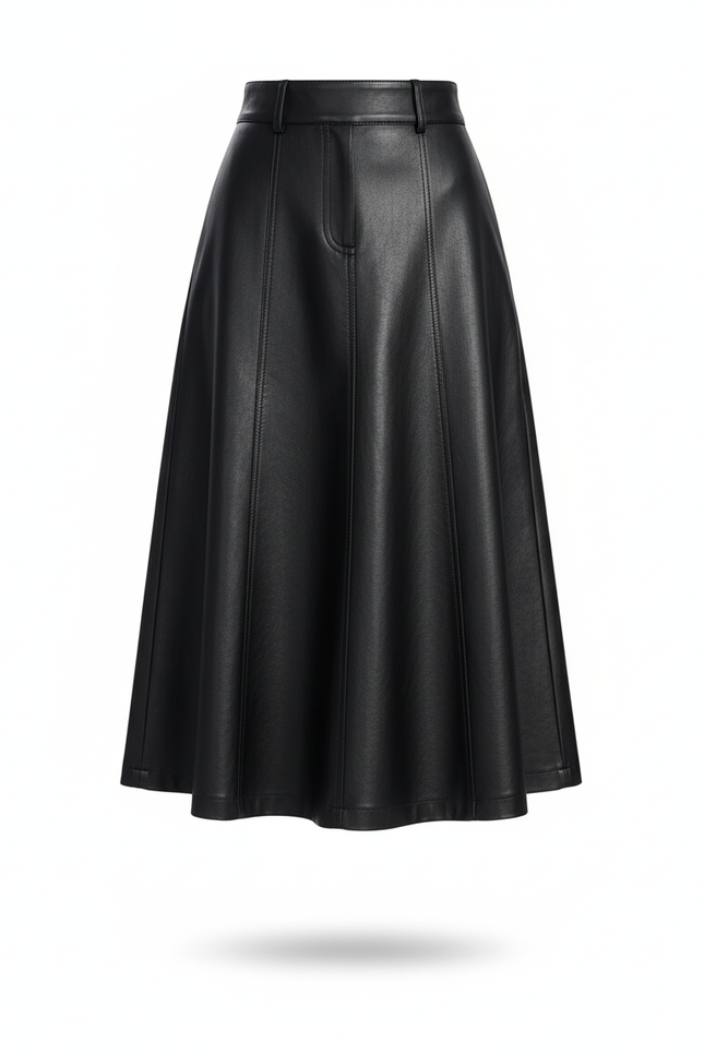 Jupe Midi Noire Simili Cuir Élégante urbaine