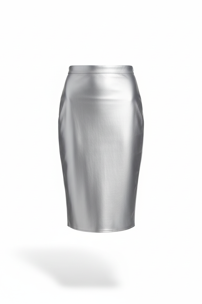 Jupe Midi Satinée Argentée Chic