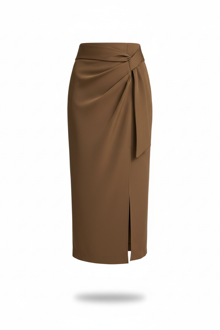 Jupe Midi Marron Portefeuille Chic