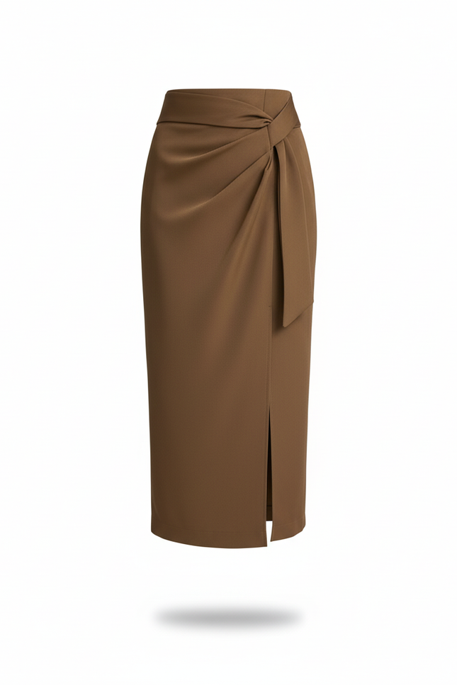Jupe Midi Marron Portefeuille Chic