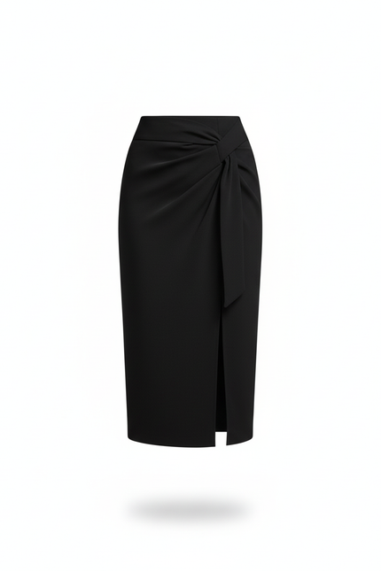 Jupe Midi Noire Nouée Élégante