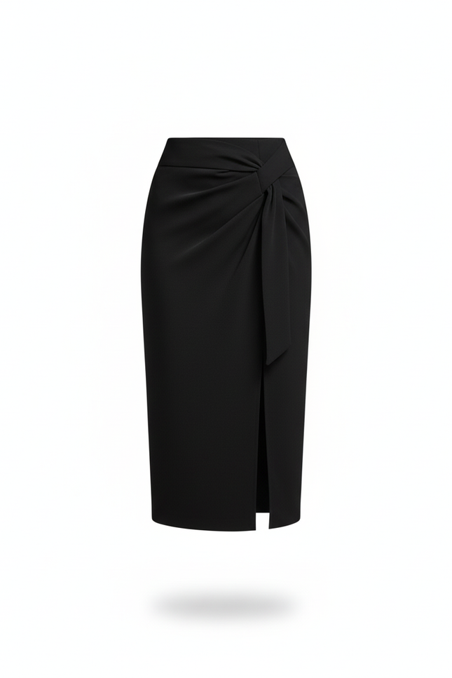 Jupe Midi Noire Nouée Élégante