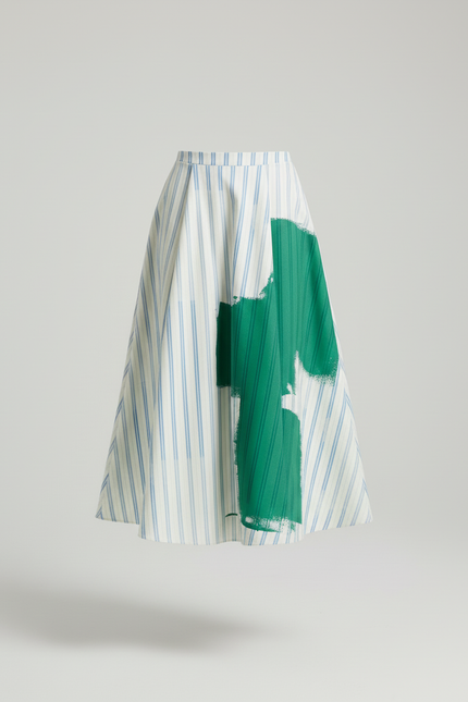Jupe Midi Rayée Imprimé Vert Fluide