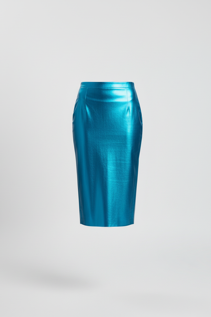 Jupe Midi Bleue Métallisée Chic