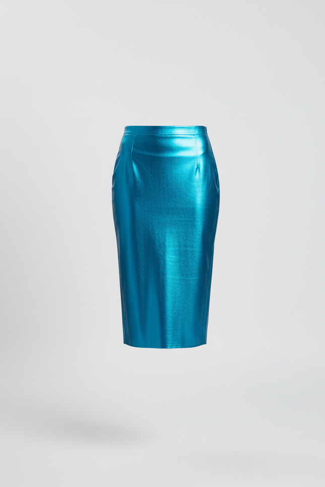 Jupe Midi Bleue Métallisée Chic