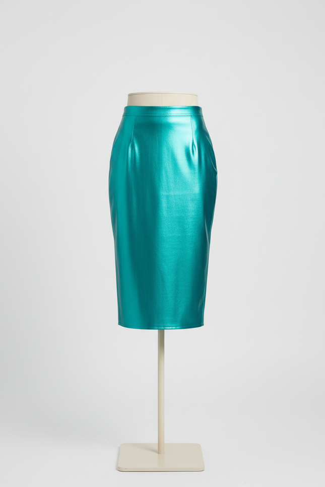 Jupe Midi Brillante Turquoise Chic