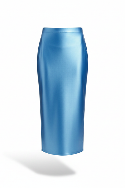 Jupe Midi Bleu Satiné Élégante