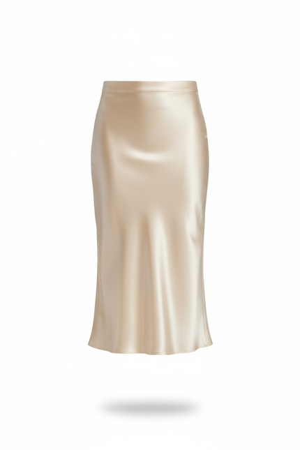 Jupe Midi Satinée Champagne Élégante