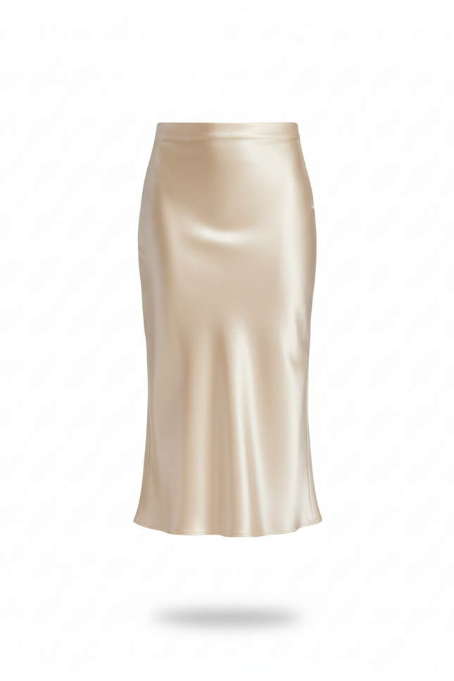 Jupe Midi Satinée Champagne Élégante