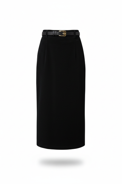 Jupe Midi Noire Côtelée Élégante structurée