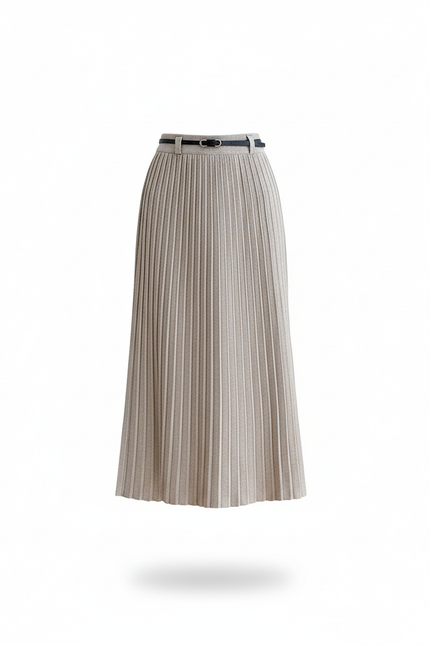 Jupe Midi Tricotée Plissée Élégante