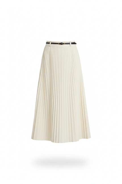 Jupe Midi Plissée Écru Élégante