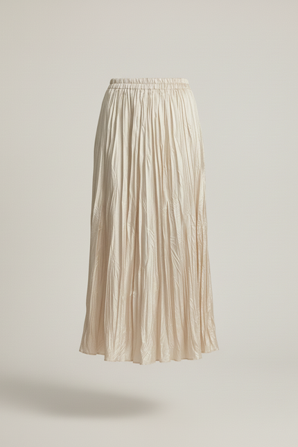 Jupe Plissée Midi Beige