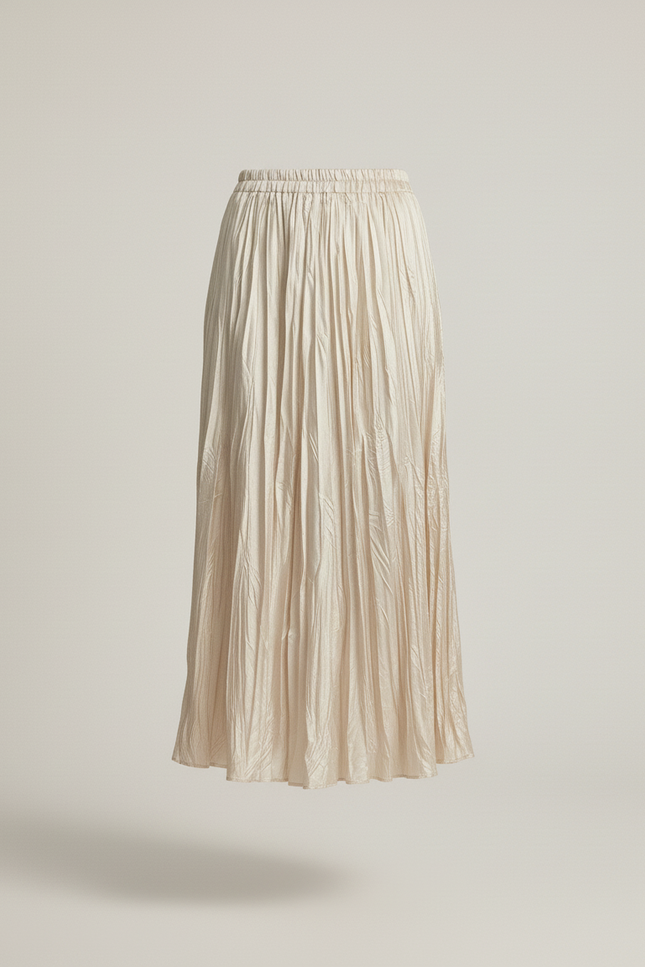 Jupe Plissée Midi Beige