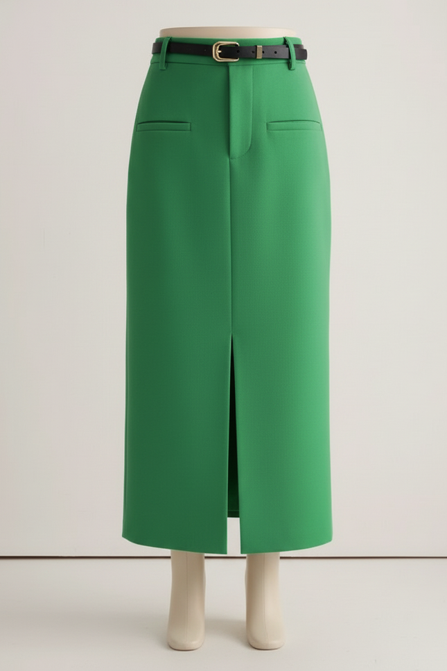 Jupe Midi Verte Fendue Chic