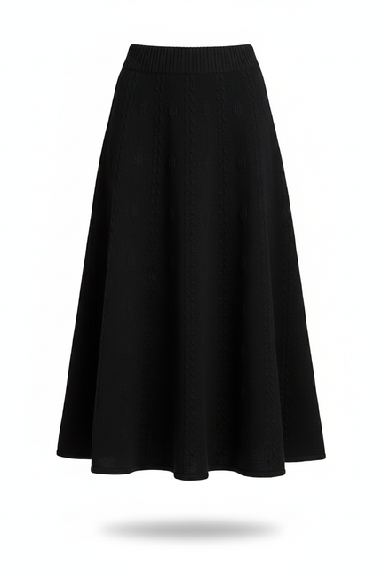 Jupe Midi Noir Motif Tricoté Élégante