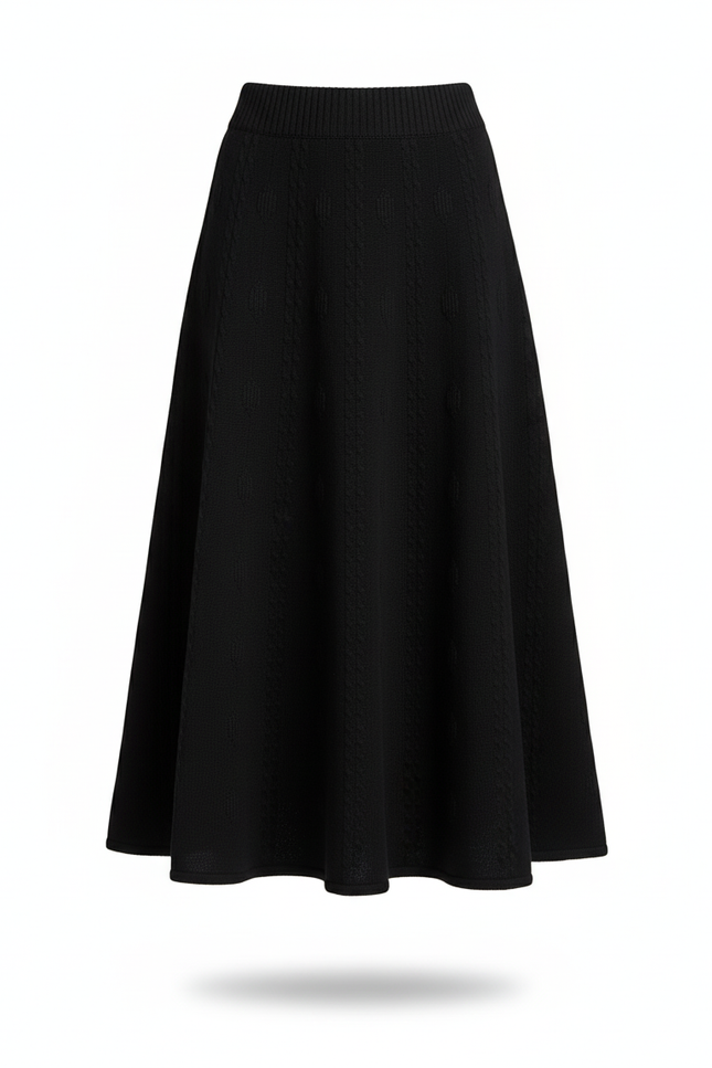 Jupe Midi Noir Motif Tricoté Élégante