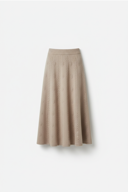 Jupe Midi Beige Maille Élégante