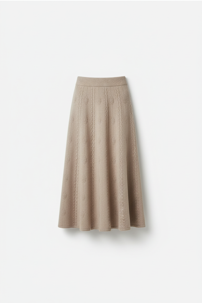 Jupe Midi Beige Maille Élégante